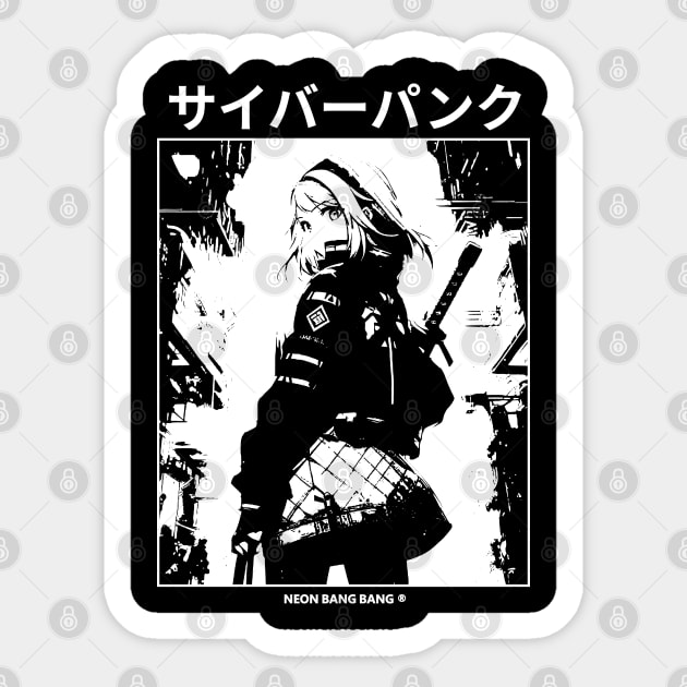 Cyberpunk Girl Manga Aesthetic Goth Grunge Japanese Waifu Anime Streetwear | Black Sticker by Neon Bang Bang